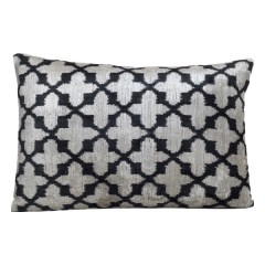 VELVET IKAT PILLOW COVER BLACK SILVER CROSS Q4 - UNIQUE IKATS
